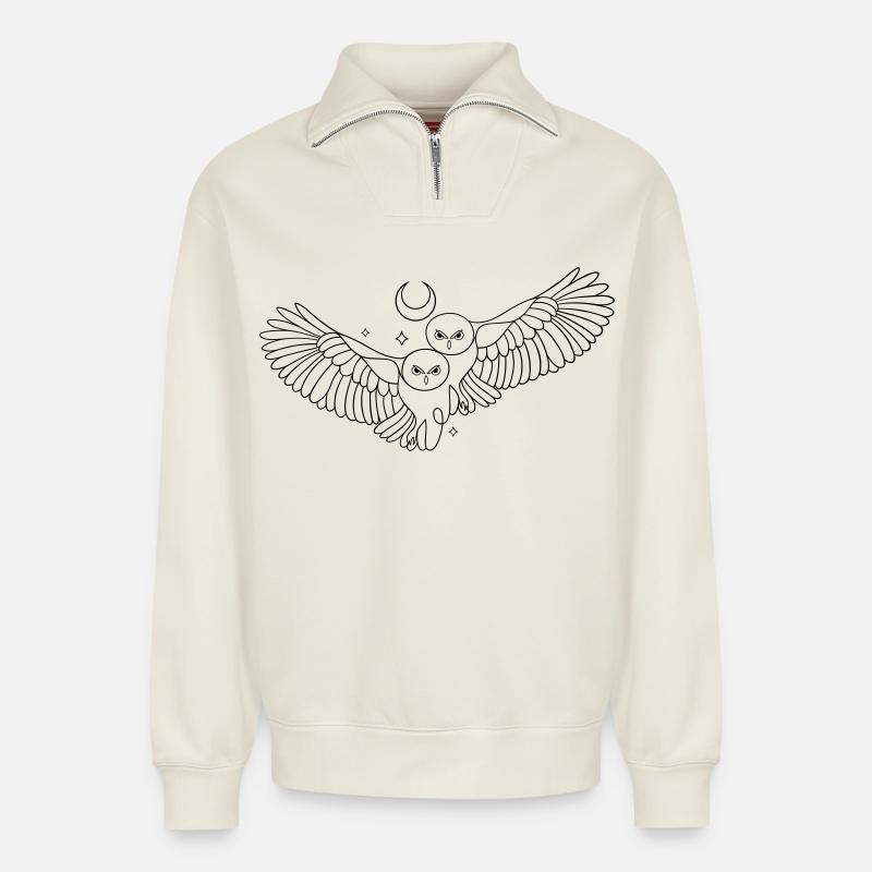 Eule Eulen Mond Liebe Infinity - Relaxed Unisex Organic Half Zip Sweatshirt – von SPREAD - Naturweiß