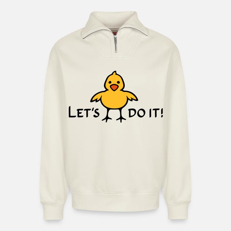 Let's do it! - Relaxed Unisex Organic Half Zip Sweatshirt – by SPREAD - off white