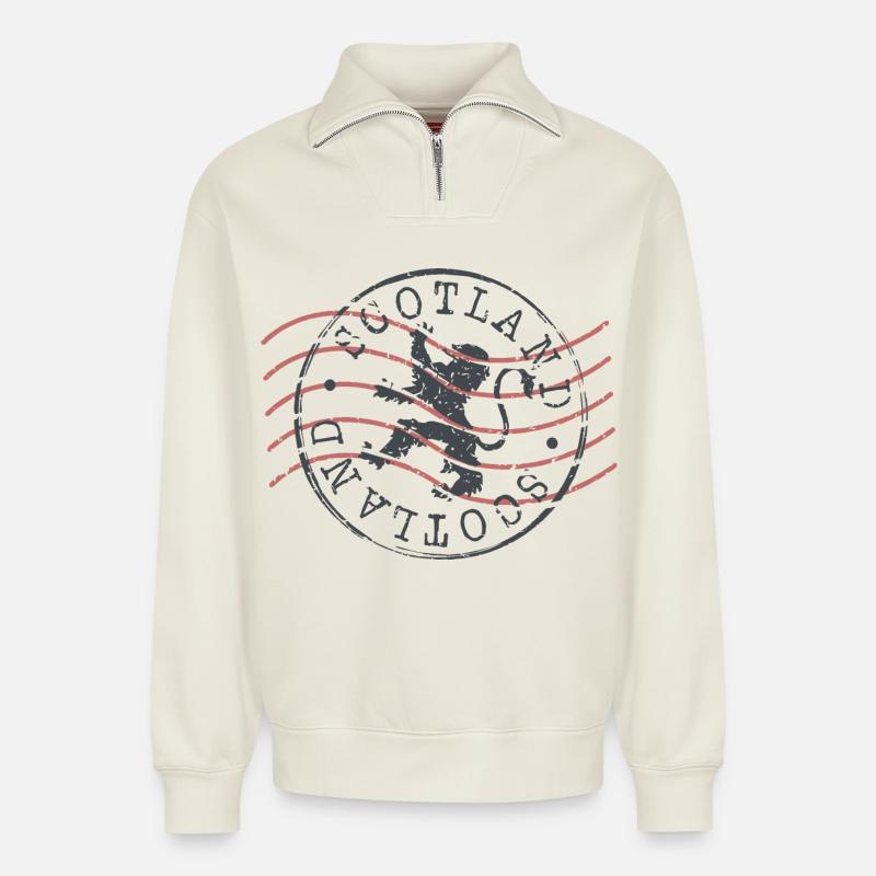 ecosse angleterre britannique - Sweat unisexe décontracté en coton biologique à demi-zip – de SPREAD - blanc cassé