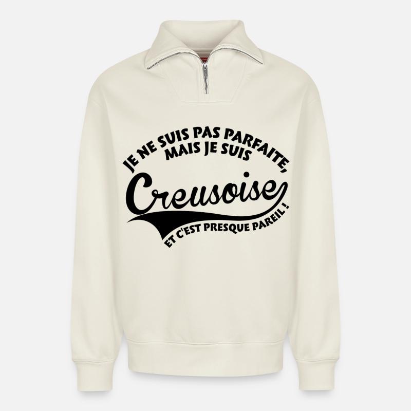Parfaite Creusoise - Sweat unisexe décontracté en coton biologique à demi-zip – de SPREAD - blanc cassé