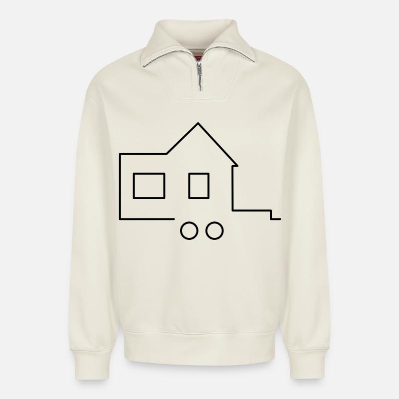 Tiny house - Relaxed Unisex Organic Half Zip Sweatshirt – by SPREAD - off white