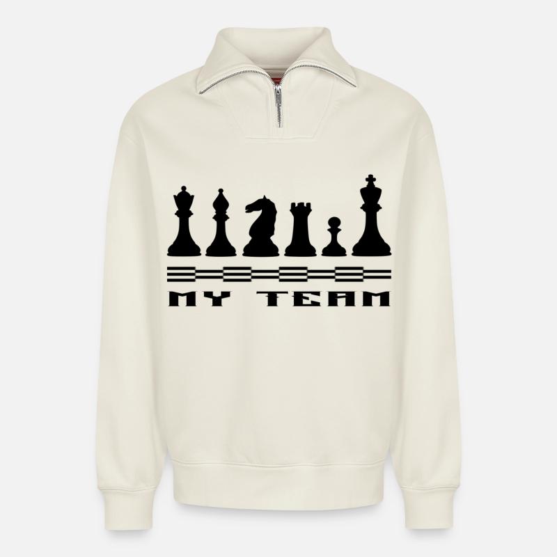 Schach - Relaxed Unisex Organic Half Zip Sweatshirt – von SPREAD - Naturweiß
