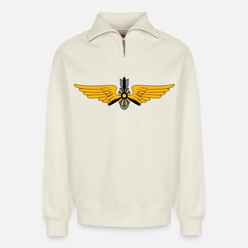 Militär Pilot - Relaxed Unisex Organic Half Zip Sweatshirt – von SPREAD - Naturweiß