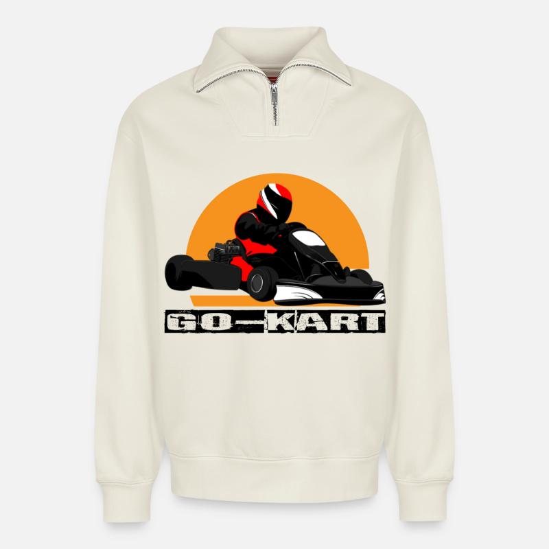 Go kart - Relaxed Unisex Organic Half Zip Sweatshirt – by SPREAD - off white