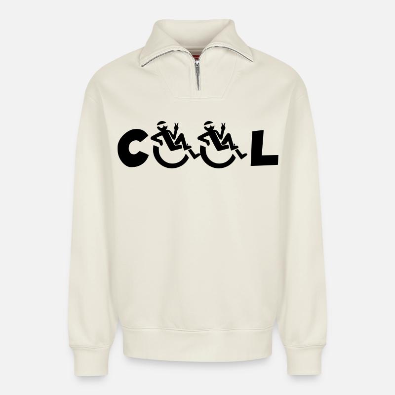 Cooler Rollstuhlfahrer, Cooler Rollstuhlfahrer * - Relaxed Unisex Organic Half Zip Sweatshirt – von SPREAD - Naturweiß