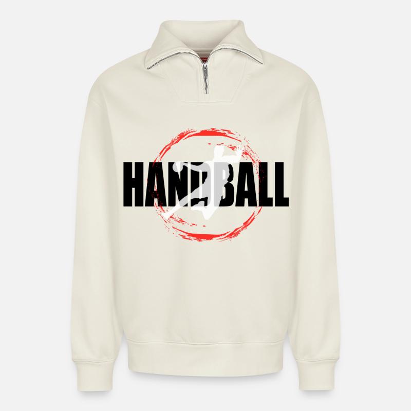 Handball - Relaxed Unisex Organic Half Zip Sweatshirt – von SPREAD - Naturweiß