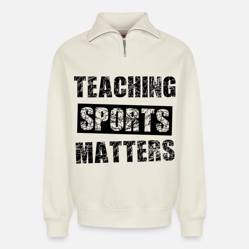 Sportlehrer - Relaxed Unisex Organic Half Zip Sweatshirt – von SPREAD - Naturweiß