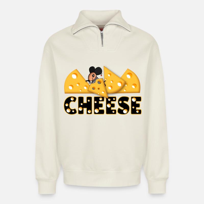 Cheese - Relaxed Unisex Organic Half Zip Sweatshirt – von SPREAD - Naturweiß