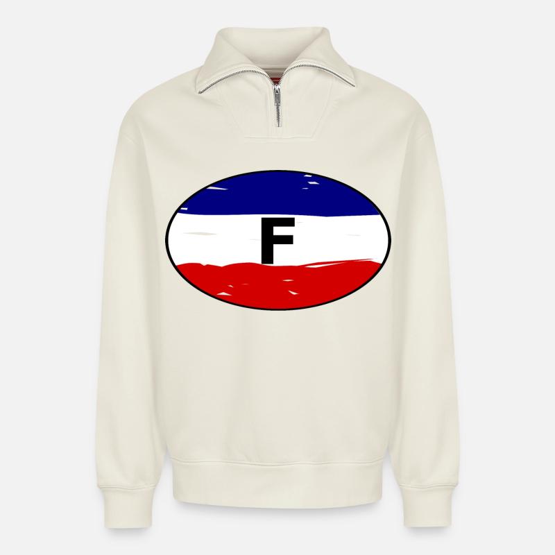Frankreich Autoaufkleber - Relaxed Unisex Organic Half Zip Sweatshirt – von SPREAD - Naturweiß