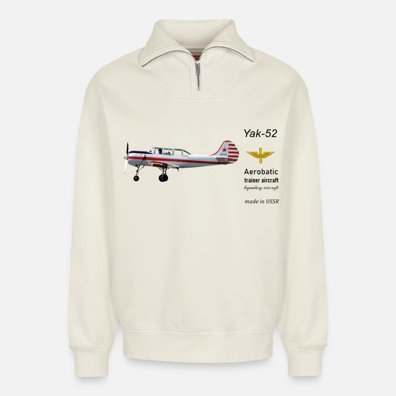 Yak-52 - Relaxed Unisex Organic Half Zip Sweatshirt – von SPREAD - Naturweiß