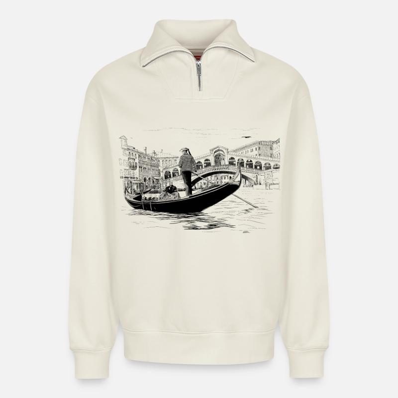 Venedig - Relaxed Unisex Organic Half Zip Sweatshirt – von SPREAD - Naturweiß