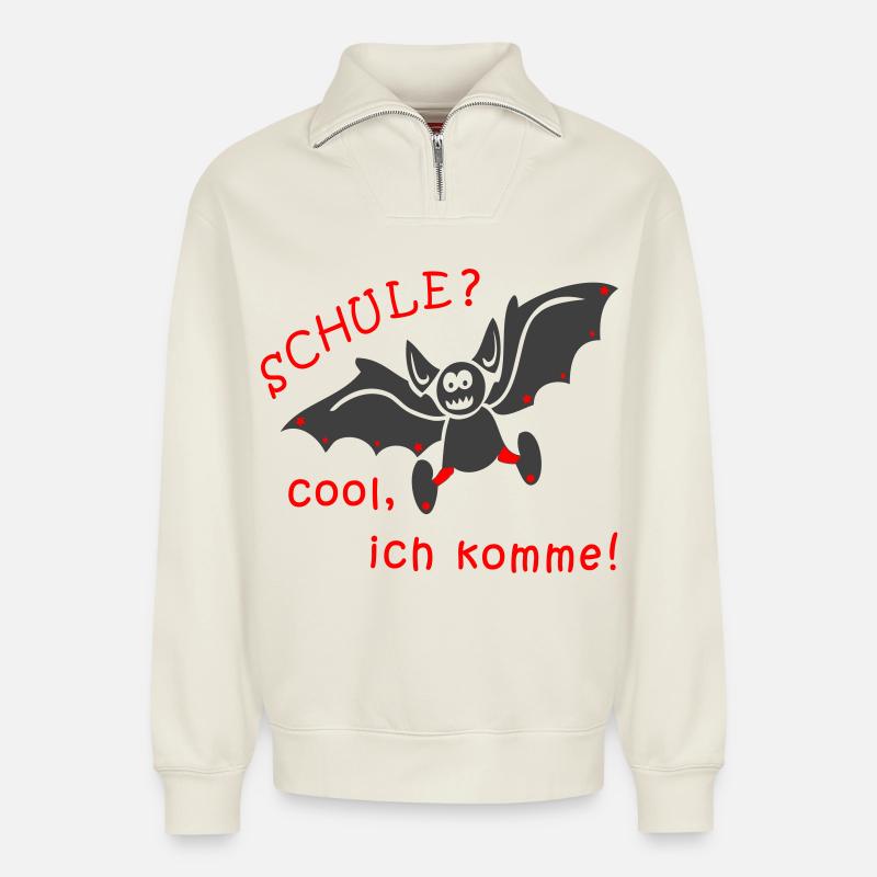 Schule Kindergarten Fledermaus - Relaxed Unisex Organic Half Zip Sweatshirt – von SPREAD - Naturweiß