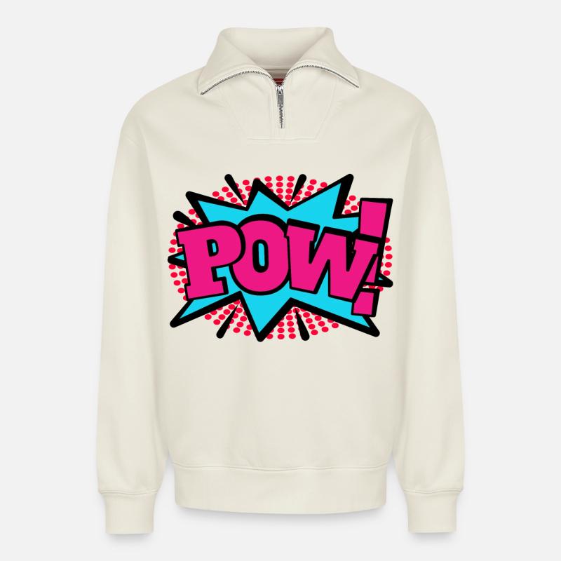 POW! - Relaxed Unisex Organic Half Zip Sweatshirt – von SPREAD - Naturweiß