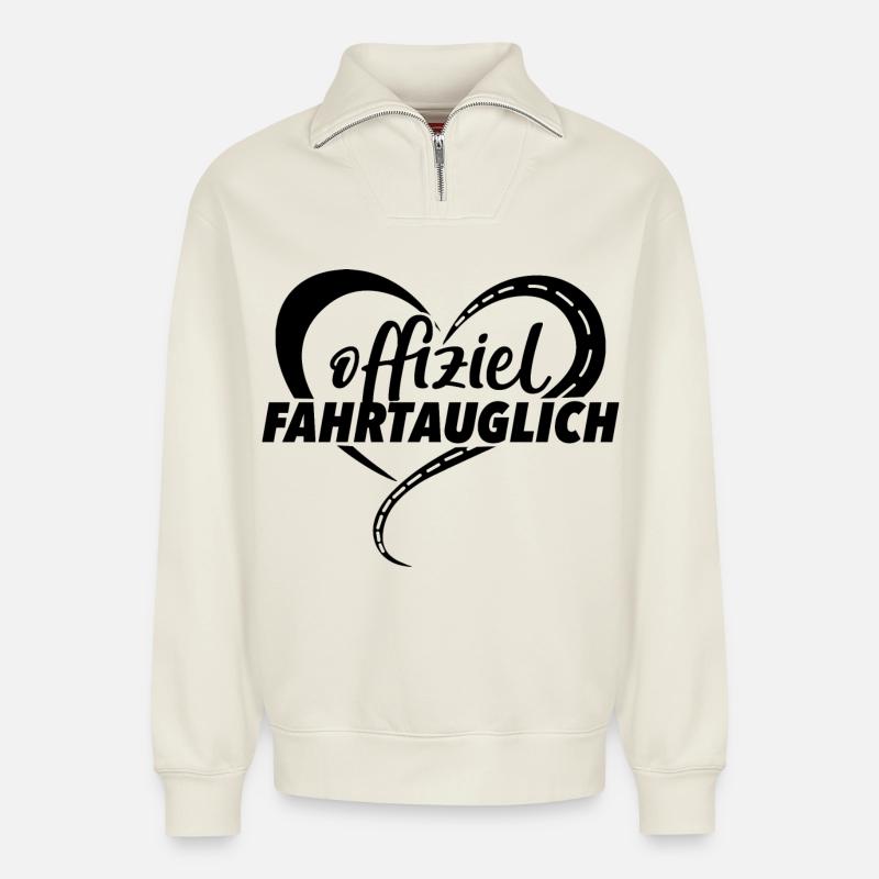 Führerschein - Relaxed Unisex Organic Half Zip Sweatshirt – von SPREAD - Naturweiß