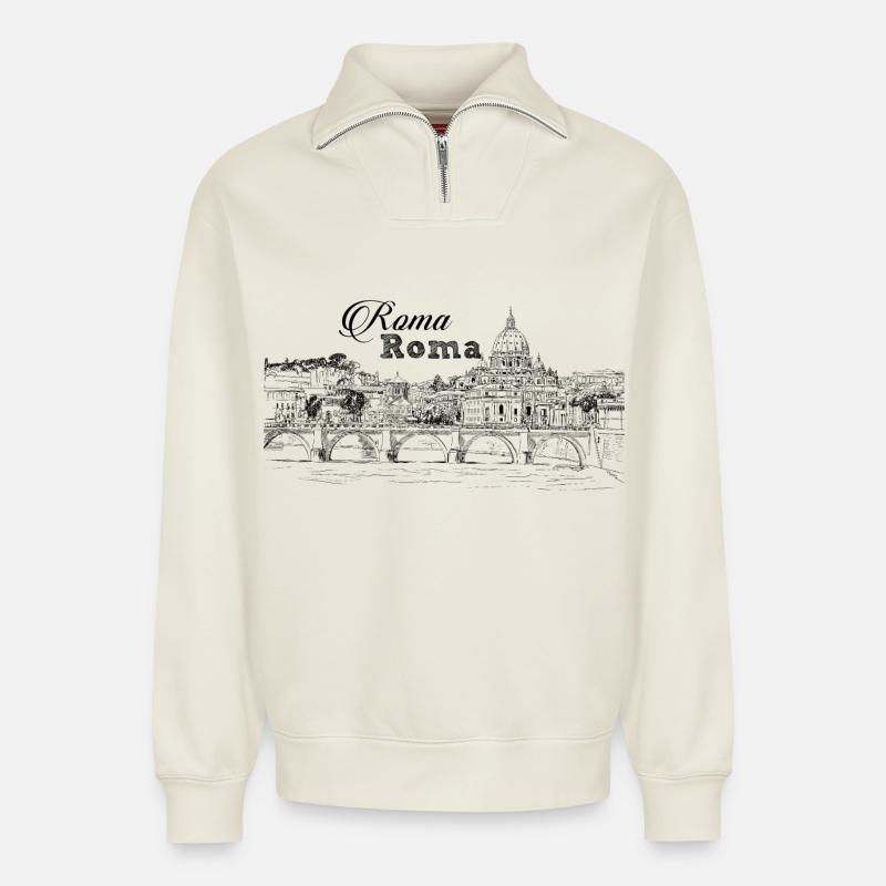 Rom - Relaxed Unisex Organic Half Zip Sweatshirt – von SPREAD - Naturweiß