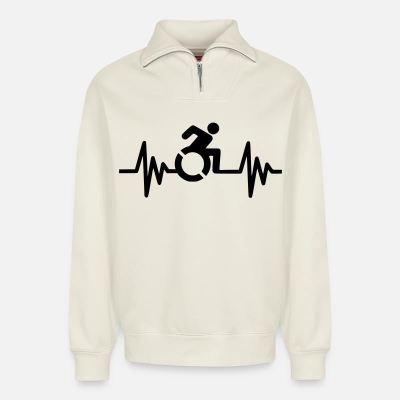 Bild Rollstuhlsymbol mit Herzfrequenz * - Relaxed Unisex Organic Half Zip Sweatshirt – von SPREAD - Naturweiß