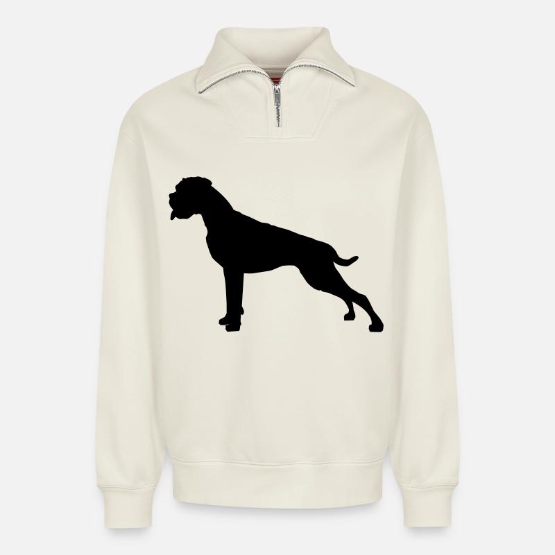 Boxer Stand silhouette - Relaxed Unisex Organic Half Zip Sweatshirt – von SPREAD - Naturweiß