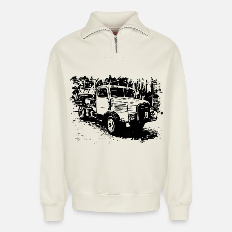 IFA Horch LKW Kipper - Relaxed Unisex Organic Half Zip Sweatshirt – von SPREAD - Naturweiß