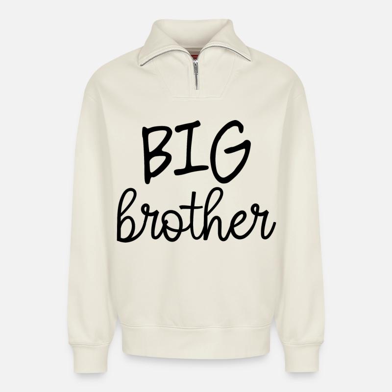 Großer Bruder - Relaxed Unisex Organic Half Zip Sweatshirt – von SPREAD - Naturweiß