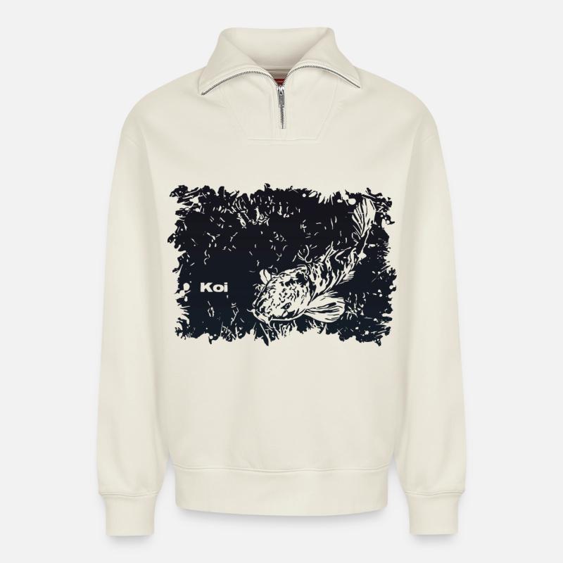 Koi Carp - Relaxed Unisex Organic Half Zip Sweatshirt – by SPREAD - off white