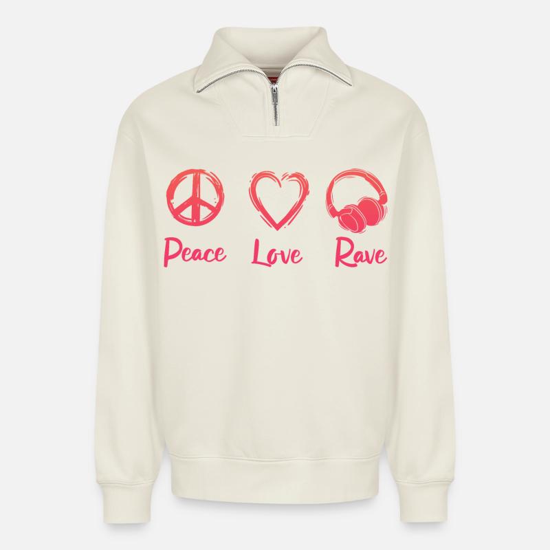 Rave Party - Relaxed Unisex Organic Half Zip Sweatshirt – von SPREAD - Naturweiß
