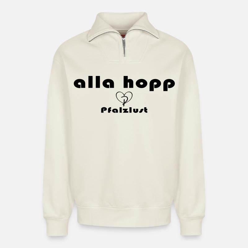 alla hopp - Sweat unisexe décontracté en coton biologique à demi-zip – de SPREAD - blanc cassé