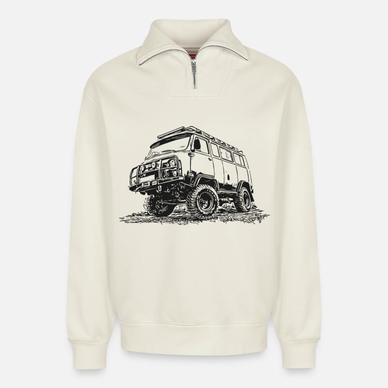 Buchanka UAZ - Relaxed Unisex Organic Half Zip Sweatshirt – von SPREAD - Naturweiß