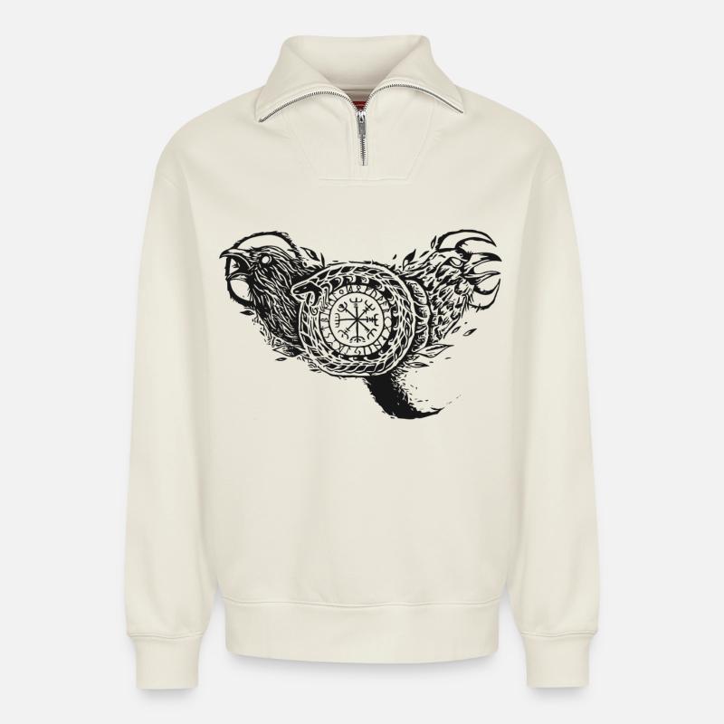 Raben Wikinger Schlange - Relaxed Unisex Organic Half Zip Sweatshirt – von SPREAD - Naturweiß