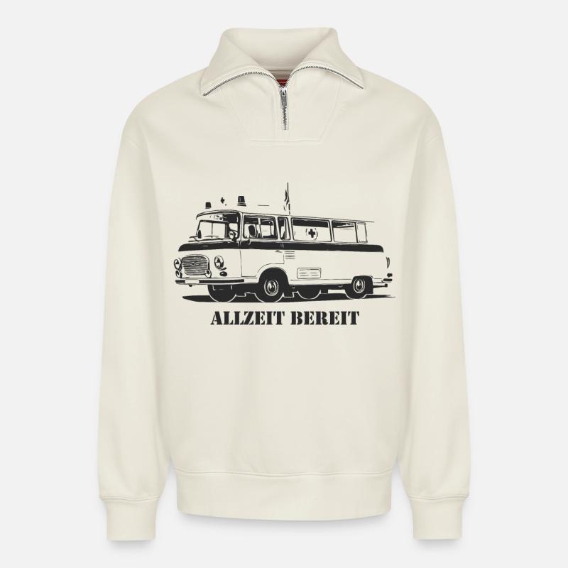 Barkas - B1000 - Ambulance - Sweat unisexe décontracté en coton biologique à demi-zip – de SPREAD - blanc cassé