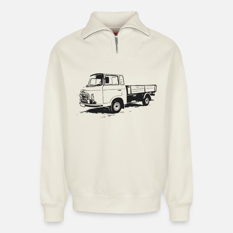 Barkas Pritsche - Pritschenwagen - Relaxed Unisex Organic Half Zip Sweatshirt – von SPREAD - Naturweiß