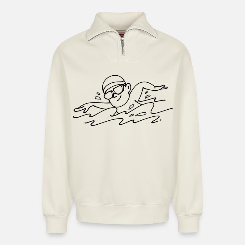 Schwimmer - Relaxed Unisex Organic Half Zip Sweatshirt – von SPREAD - Naturweiß
