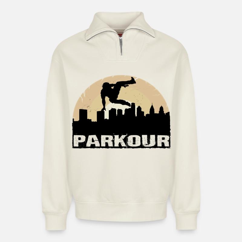 Parkour - Relaxed Unisex Organic Half Zip Sweatshirt – von SPREAD - Naturweiß