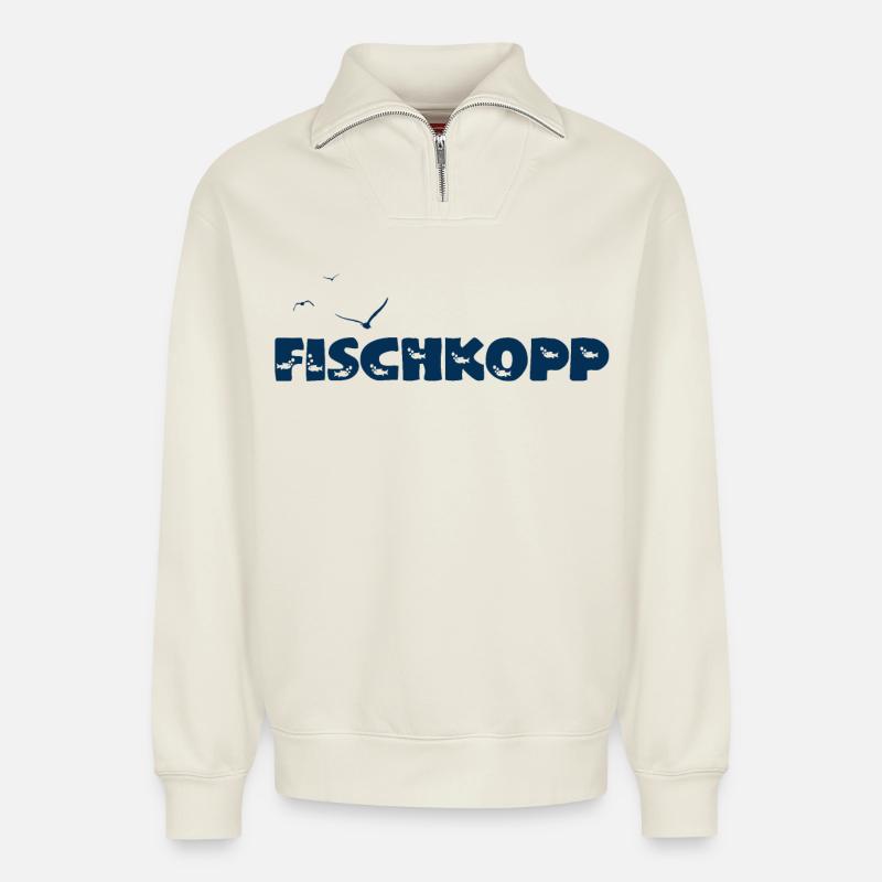 Fischkopp - Relaxed Unisex Organic Half Zip Sweatshirt – von SPREAD - Naturweiß