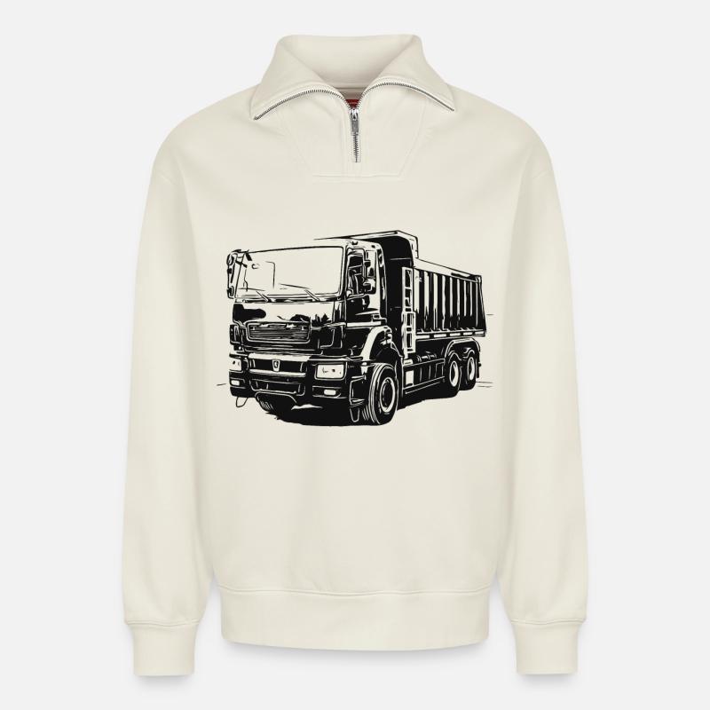 KAMAZ - КАМАЗ tipper - Relaxed Unisex Organic Half Zip Sweatshirt – by SPREAD - off white
