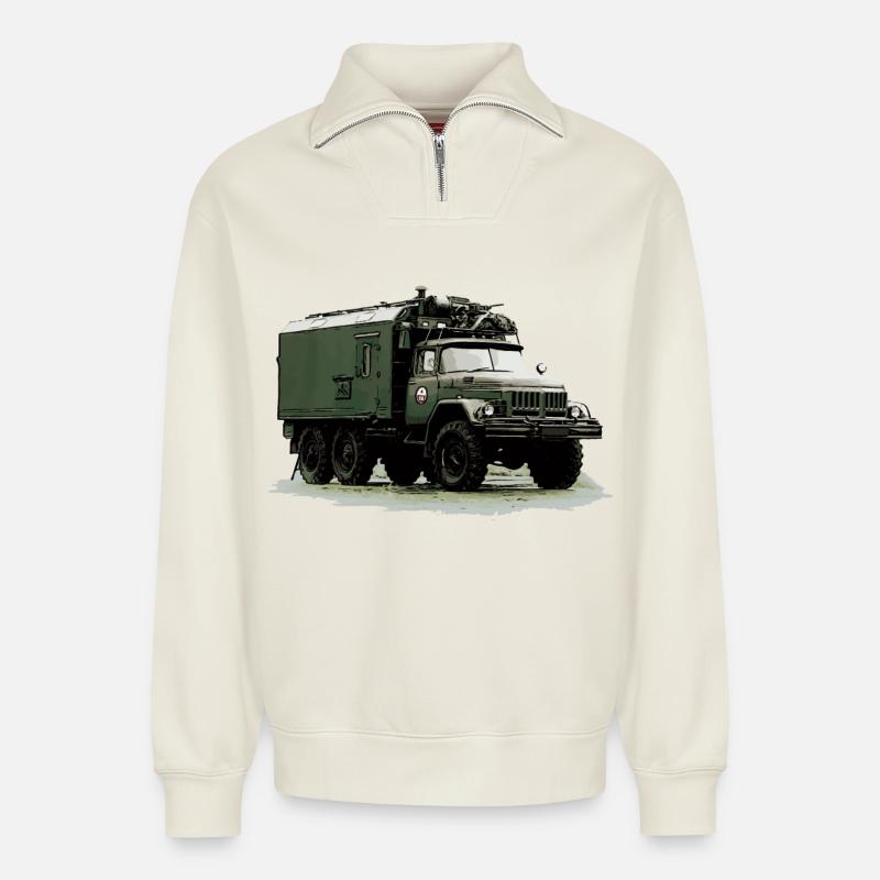 ZIL 131 KO - Relaxed Unisex Organic Half Zip Sweatshirt – by SPREAD - off white