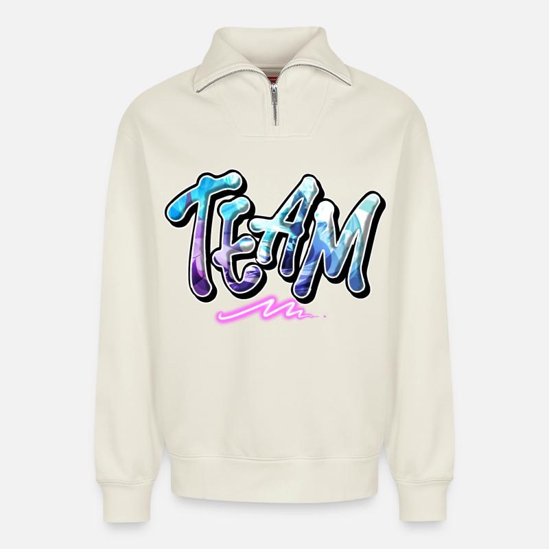 Team - Relaxed Unisex Organic Half Zip Sweatshirt – von SPREAD - Naturweiß