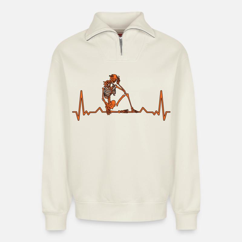 Herzfrequenz vom Skelett - Relaxed Unisex Organic Half Zip Sweatshirt – von SPREAD - Naturweiß