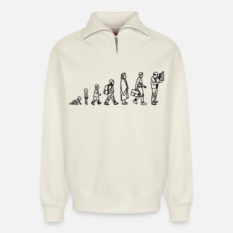 Elektriker Evolution - Relaxed Unisex Organic Half Zip Sweatshirt – von SPREAD - Naturweiß