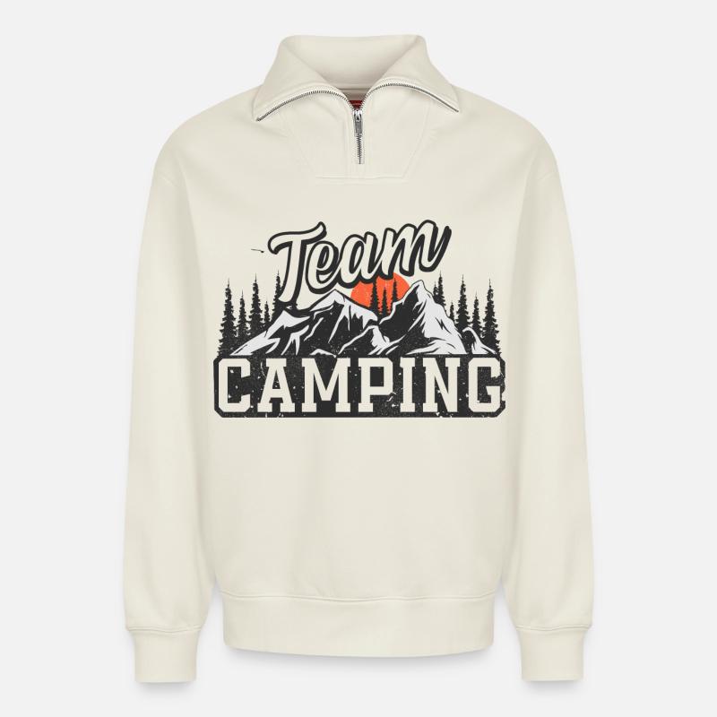 Team Camping - Relaxed Unisex Organic Half Zip Sweatshirt – by SPREAD - off white