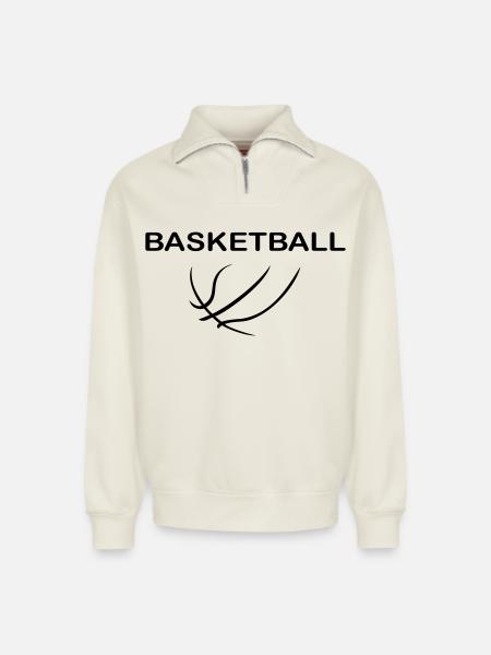 Basket-ball - Sweat unisexe décontracté en coton biologique à demi-zip – de SPREAD - blanc cassé