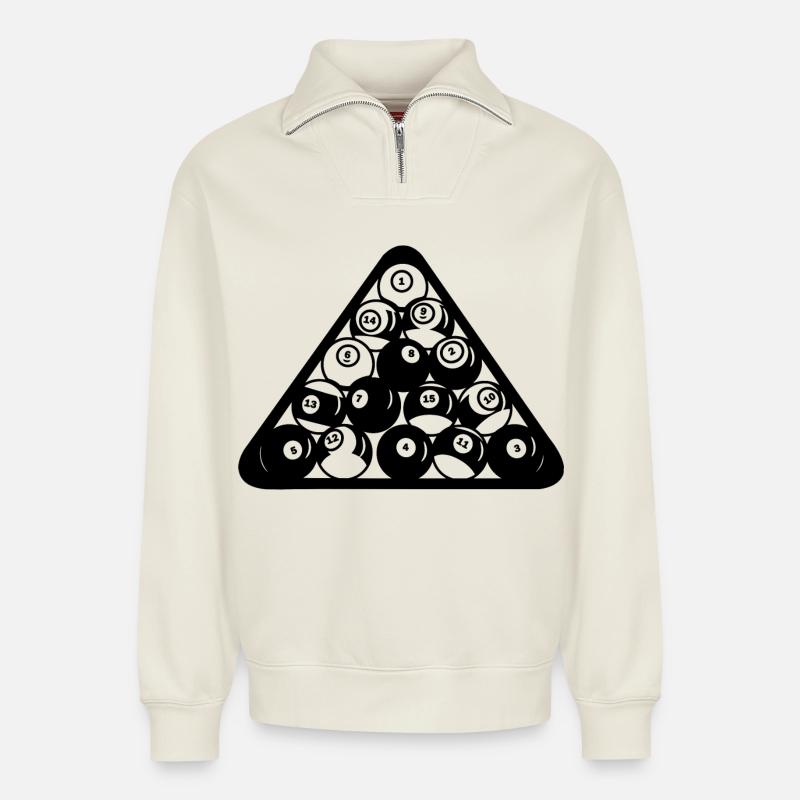 Triangle de billard - Sweat unisexe décontracté en coton biologique à demi-zip – de SPREAD - blanc cassé