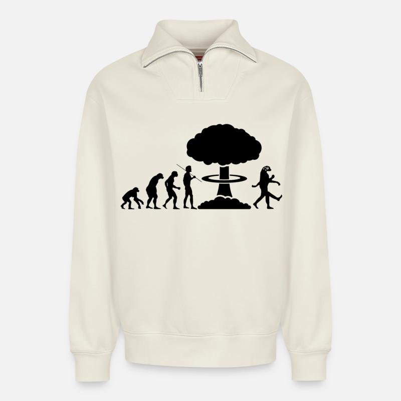 évolution radioactive - Sweat unisexe décontracté en coton biologique à demi-zip – de SPREAD - blanc cassé