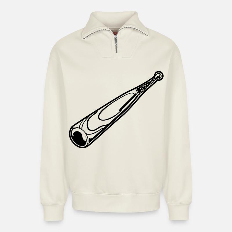 Baseball bat sketch - Relaxed Unisex Organic Half Zip Sweatshirt – by SPREAD - off white