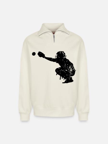 Base-ball - Sweat unisexe décontracté en coton biologique à demi-zip – de SPREAD - blanc cassé