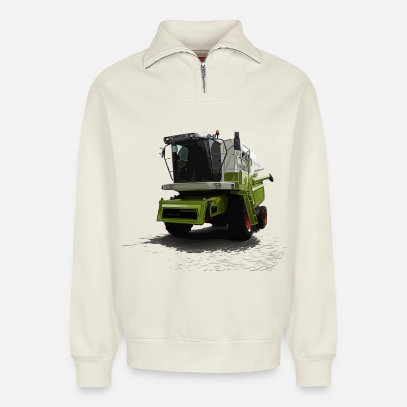 Moissonneuse-batteuse Mega 360 - Sweat unisexe décontracté en coton biologique à demi-zip – de SPREAD - blanc cassé
