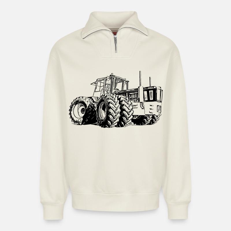 Tracteur Géant - Sweat unisexe décontracté en coton biologique à demi-zip – de SPREAD - blanc cassé