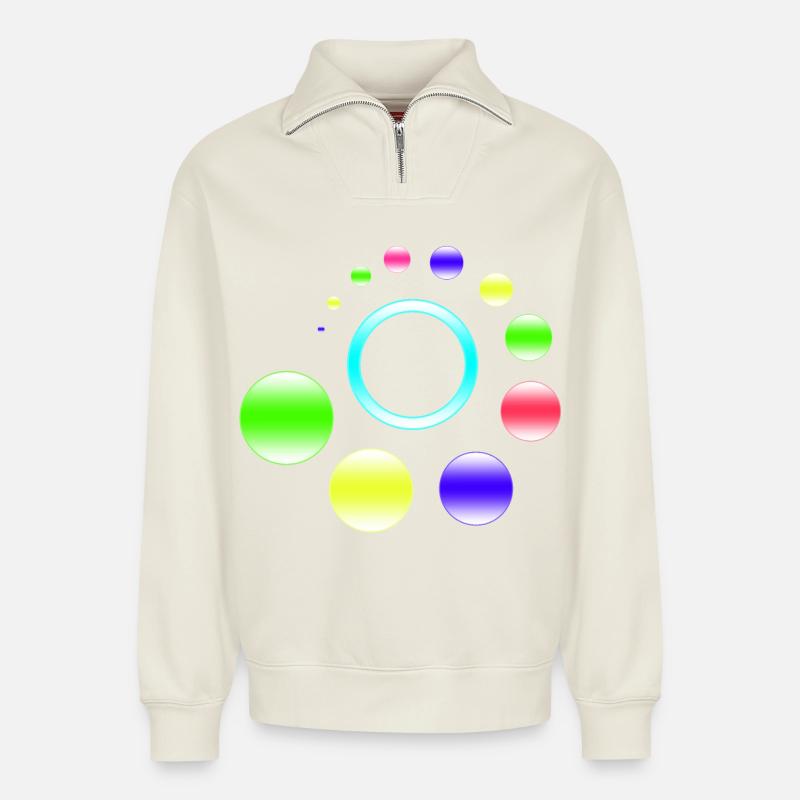 Neon Orbit Ringburst - Relaxed Unisex Organic Half Zip Sweatshirt – by SPREAD - off white