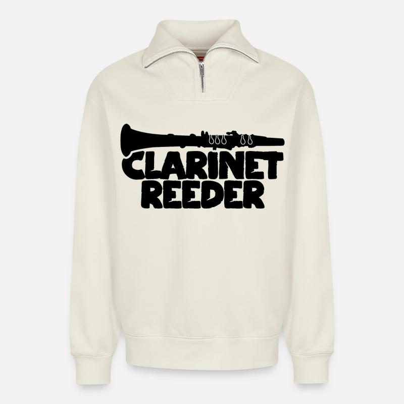 Embouchure de clarinette - Sweat unisexe décontracté en coton biologique à demi-zip – de SPREAD - blanc cassé