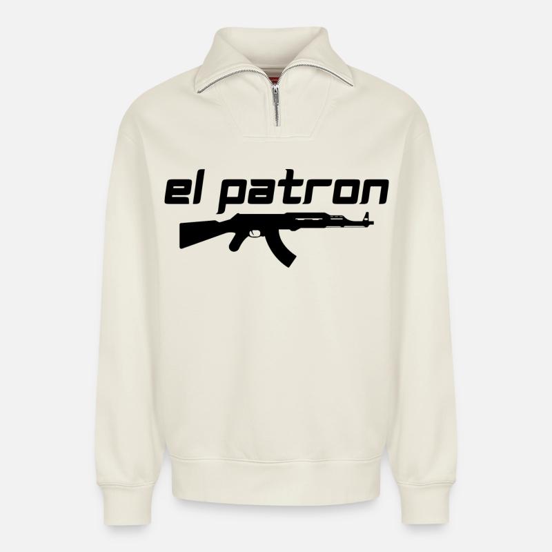 El Patron – Der Chef Look - Relaxed Unisex Organic Half Zip Sweatshirt – von SPREAD - Naturweiß