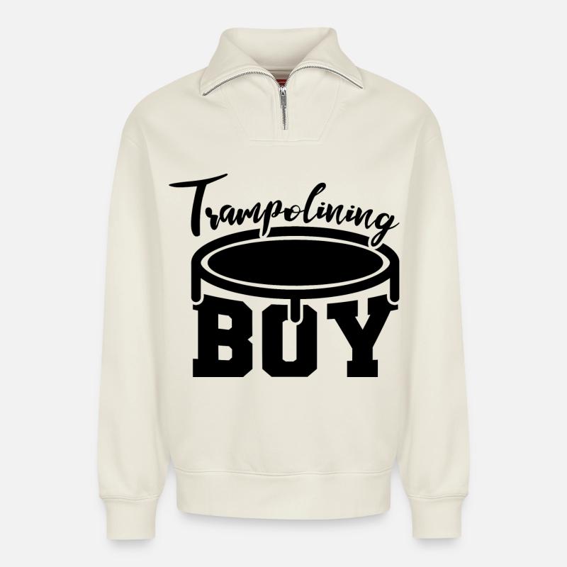 Drôle de pull trampoline - Sweat unisexe décontracté en coton biologique à demi-zip – de SPREAD - blanc cassé